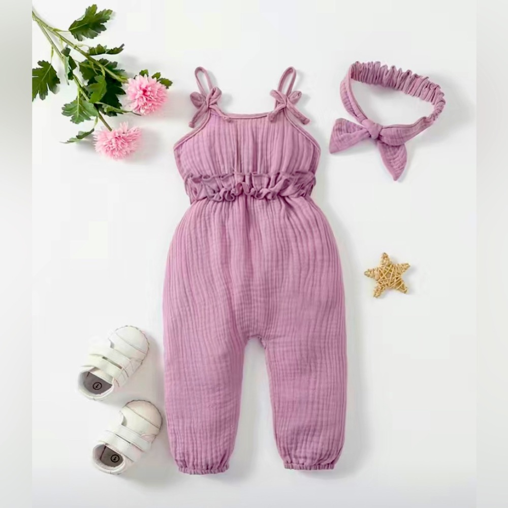 Baby Girls Jumpsuits Overalls & Headband Set 6-9 months.